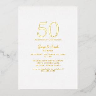 Invitación Con Relieve Metalizado Fiesta sencilla de aniversario de bodas de oro
