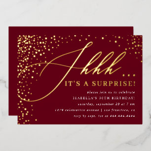 Invitación Con Relieve Metalizado Fiesta Sorpresa con Guión y Confeti de Burgundy y 