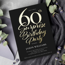 Invitación Con Relieve Metalizado Fiesta sorpresa de cumpleaños número 60 negro y do