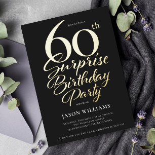 Invitación Con Relieve Metalizado Fiesta sorpresa de cumpleaños número 60 negro y do