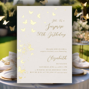 Invitación Con Relieve Metalizado Fiesta sorpresa de mariposas doradas Cumpleaños do
