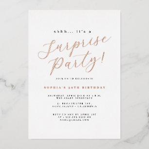 Invitación Con Relieve Metalizado Fiesta Sorpresa Elegante Escritura Rosa Dorado