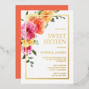 Invitación Con Relieve Metalizado Fiesta Vibrante y Colorida de Flores para Dulces 1
