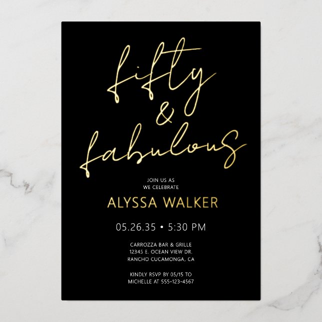 Invitación Con Relieve Metalizado Fifty and Fabulous 50th Birthday (Anverso)