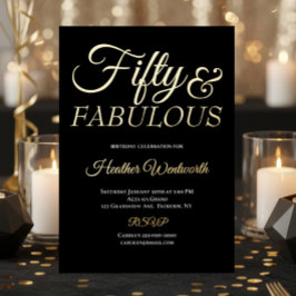 Invitación Con Relieve Metalizado Fifty and Fabulous 50th Birthday Foil Script