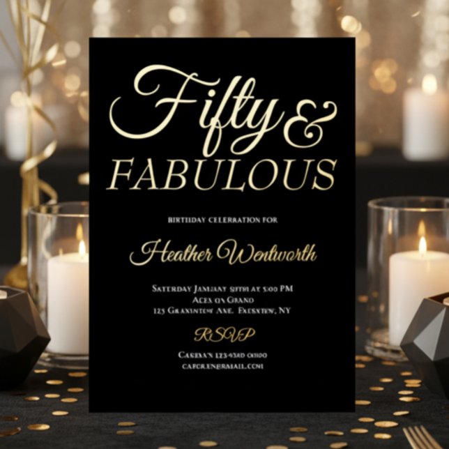 Invitación Con Relieve Metalizado Fifty and Fabulous 50th Birthday Foil Script (Subido por el creador)