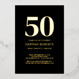 Invitación Con Relieve Metalizado Fifty and Fabulous Gold Black 50th Birthday Party