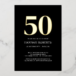 Invitación Con Relieve Metalizado Fifty and Fabulous Gold Black 50th Birthday Party