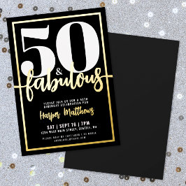 Invitación Con Relieve Metalizado Fifty And Fabulous Modern 50th Birthday Gold