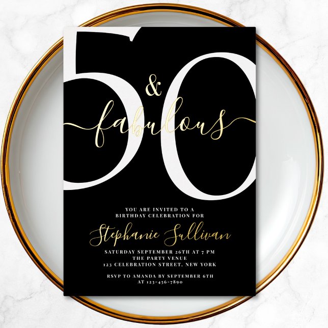 Invitación Con Relieve Metalizado Fifty and Fabulous Script 50th Birthday Party  (Subido por el creador)