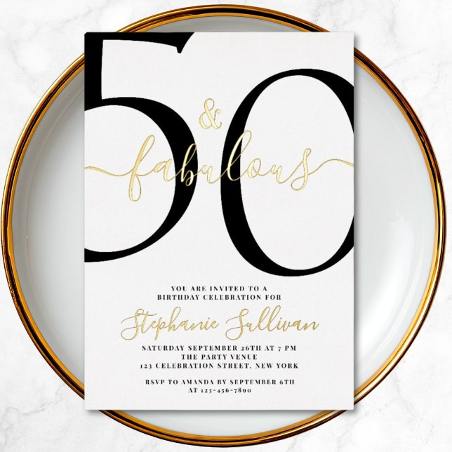 Invitación Con Relieve Metalizado Fifty and Fabulous Script 50th Birthday Party  (Subido por el creador)