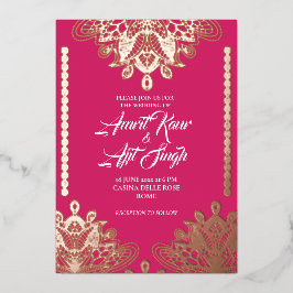 Invitación Con Relieve Metalizado Filigrana abstracta sobre fucsia