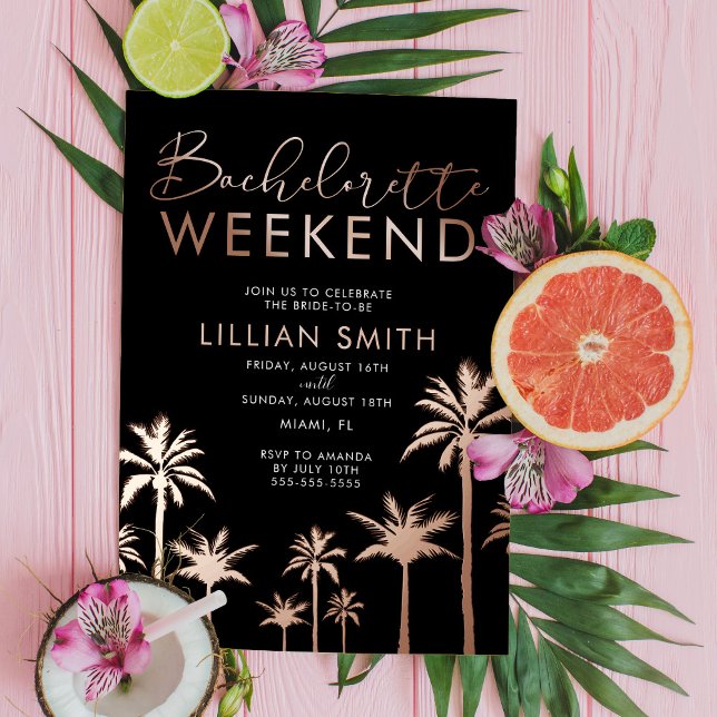 Invitación Con Relieve Metalizado Fin de semana de Bachelorette Tropical Rosa Gold (Subido por el creador)