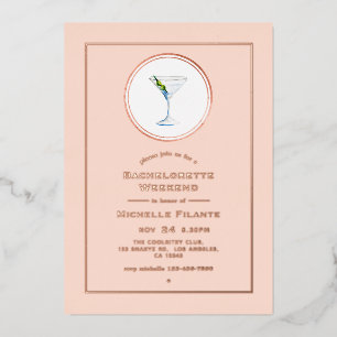 Invitación Con Relieve Metalizado Fin de semana de despedida de soltera cóctel Rosa