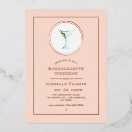 Invitación Con Relieve Metalizado Fin de semana de la Bachelorette de Cocktail de or