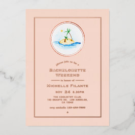 Invitación Con Relieve Metalizado Fin de semana de la soltera tropical Rosa Gold y R