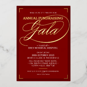 Invitación Con Relieve Metalizado FINANCIACIÓN GALA BALL elegante evento lujoso burd