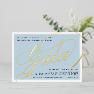Invitación Con Relieve Metalizado FINANCIACIÓN GALA elegante caligrafía azul pálido