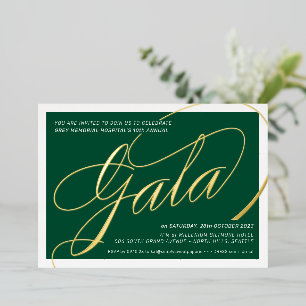 Invitación Con Relieve Metalizado FINANCIACIÓN GALA elegante caligrafía verde oscuro