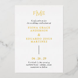 Invitación Con Relieve Metalizado Fiona Bold Monograma moderno Boda