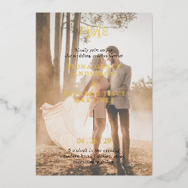 Invitación Con Relieve Metalizado Fiona Photo Bold Monograma Boda moderno