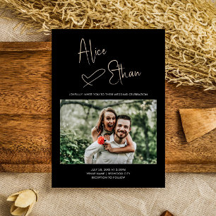 Invitación Con Relieve Metalizado Firma de escritura minimalista foto corazón boda