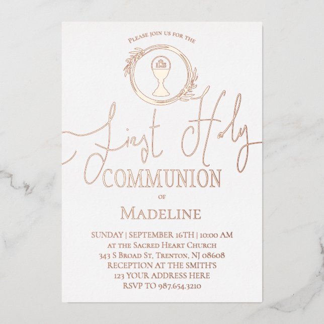 Invitación Con Relieve Metalizado  First Communion (Anverso)