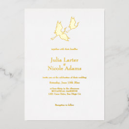 Invitación Con Relieve Metalizado Flamingo Aves Voladoras Boda Minimalista artístico