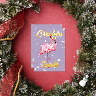 Invitación Con Relieve Metalizado Flamingo de Navidad Purpura Brillante