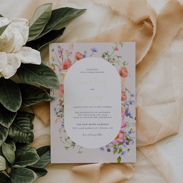 Invitación Con Relieve Metalizado Flirty Floral Meadow | Boda de verano (Subido por el creador)