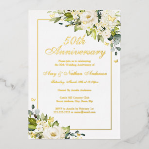 Invitación Con Relieve Metalizado Flor Butterfly Dorada Aniversario de Bodas 50