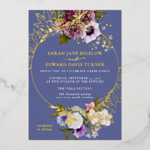 Invitación Con Relieve Metalizado Flor de ciruela violeta persa