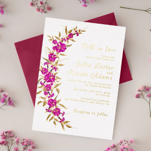 Invitación Con Relieve Metalizado Flor de Enredadera de Trompeta Silvestre Púrpura J