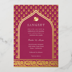 Invitación Con Relieve Metalizado Flor de Marigold Floral Hindú Sangeet Oro