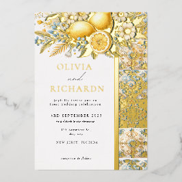 Invitación Con Relieve Metalizado Flor de mosaico mediterránea Positano limón