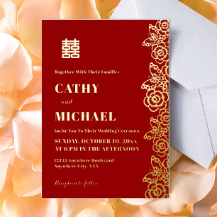 Invitación Con Relieve Metalizado flor de peonía mariposa boda recorte de papel chin