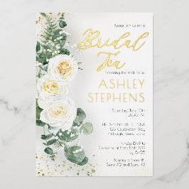 Invitación Con Relieve Metalizado Flor de rosa blanca Boho | Eucalyptus Bridal Tea