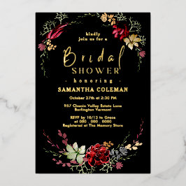 Invitación Con Relieve Metalizado Flor salvaje rústica elegante ducha de novia negra