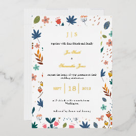 Invitación Con Relieve Metalizado Flor silvestre rústica