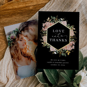 Invitación Con Relieve Metalizado Floral Acuarela Neutral   Amor y Gracias Dorado