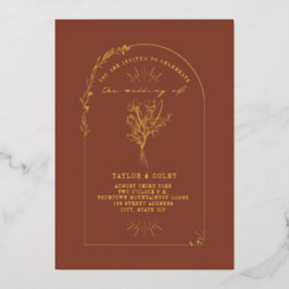 Invitación Con Relieve Metalizado Floral Bouquet Arch Terracotta Boda