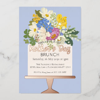 Invitación Con Relieve Metalizado Floral Bouquet Mother's Day Brunch