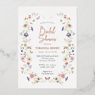 Invitación Con Relieve Metalizado Floral Bridal Shower