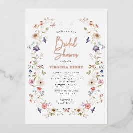 Invitación Con Relieve Metalizado Floral Bridal Shower