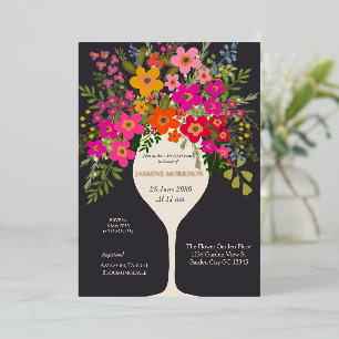Invitación Con Relieve Metalizado Floral Brunch Wine Glass Bridal Shower