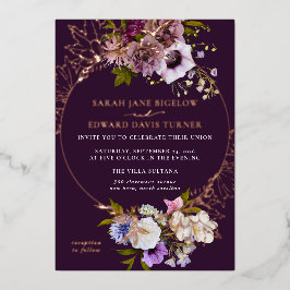 Invitación Con Relieve Metalizado Floral de ciruela púrpura de berenjena