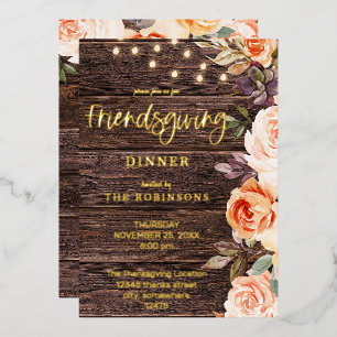 Invitación Con Relieve Metalizado Floral de madera rosa y melocotón con luces Friend