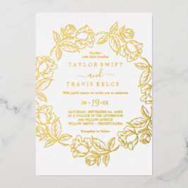 Invitación Con Relieve Metalizado Floral Dorada | Boda de Hoja de Oro