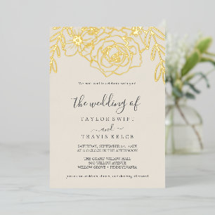 Invitación Con Relieve Metalizado Floral Dorada   Boda de Hoja de Oro 