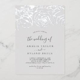 Invitación Con Relieve Metalizado Floral dorada | Gris Relieve metalizado plateado E